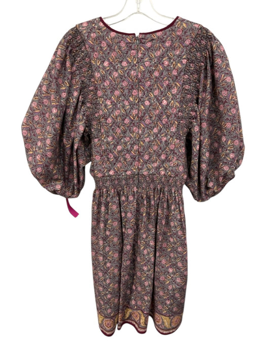 Hunter Bell Size Medium Pink, Purple, Gray Cotton Short Puff Sleeve Floral Dress Pink, Purple, Gray / Medium
