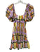 Cleobella Size Small Purple, Yellow, Green Cotton Short Puff Sleeve Tiered Dress Purple, Yellow, Green / Small