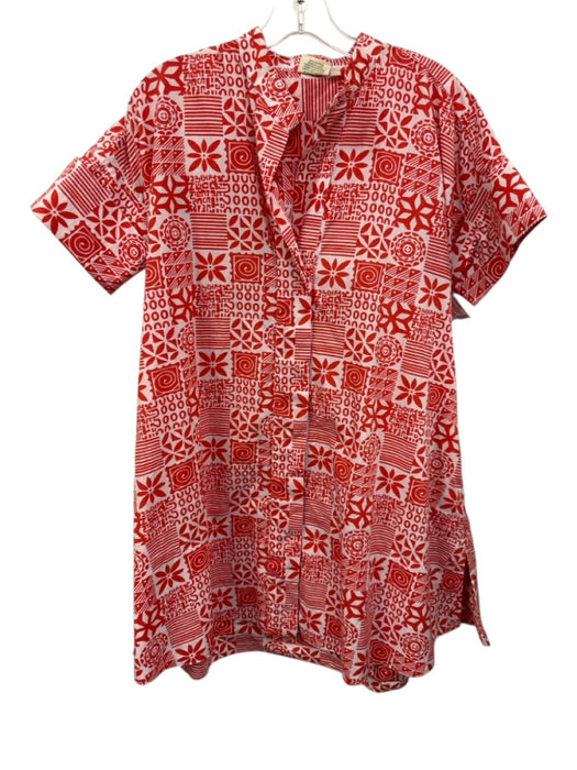 Julia Amory Size XS Red & White Cotton Short Sleeve Block Print Pockets Dress Red & White / XS