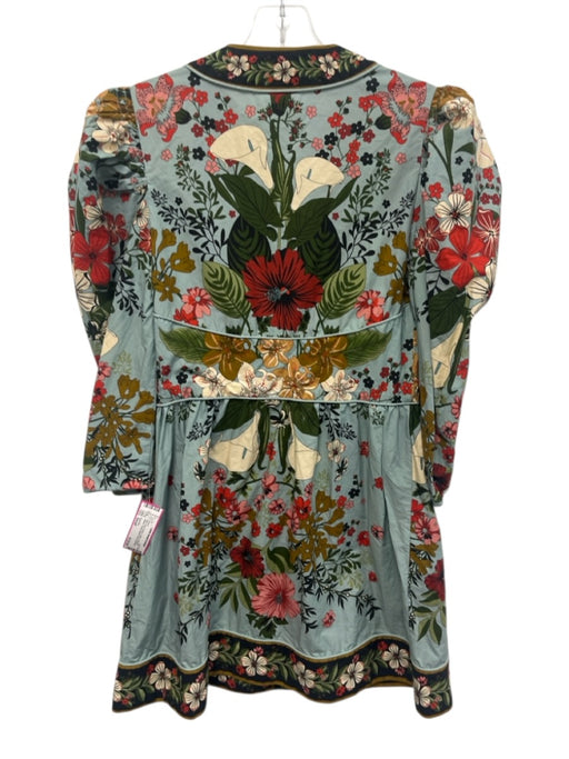 Farm Rio Size Small Blue, Red, Brown Cotton Long puff sleeve Floral Dress Blue, Red, Brown / Small