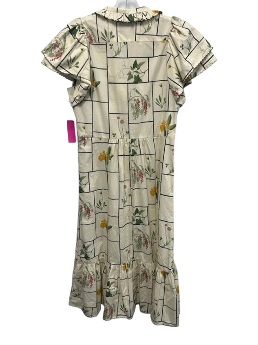 Tuckernuck Size Small Cream White & Multi Cotton Short Ruffle Sleeve Dress Cream White & Multi / Small