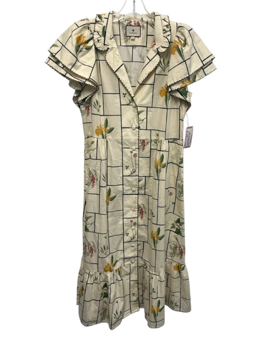 Tuckernuck Size Small Cream White & Multi Cotton Short Ruffle Sleeve Dress Cream White & Multi / Small