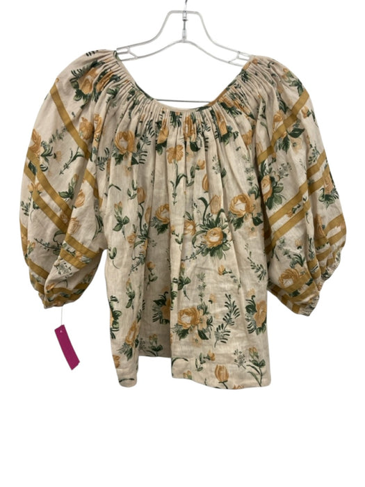 Loeffler Randall Size Medium Yellow, Green, Beige Linen Floral Pleated Skirt Set Yellow, Green, Beige / Medium