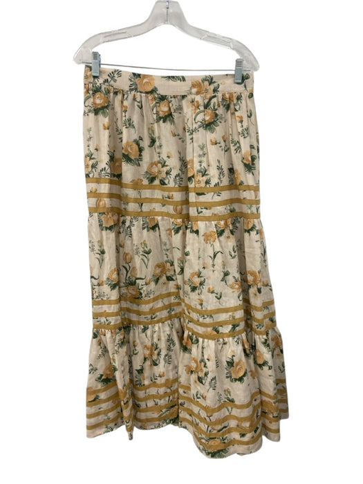 Loeffler Randall Size Medium Yellow, Green, Beige Linen Floral Pleated Skirt Set Yellow, Green, Beige / Medium