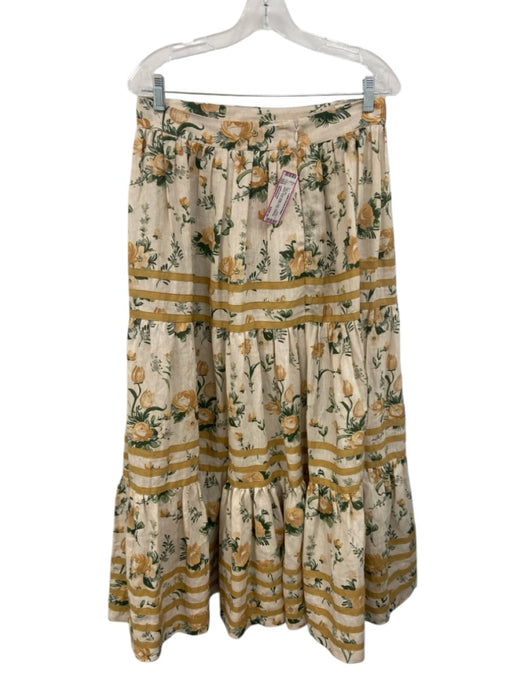 Loeffler Randall Size Medium Yellow, Green, Beige Linen Floral Pleated Skirt Set Yellow, Green, Beige / Medium