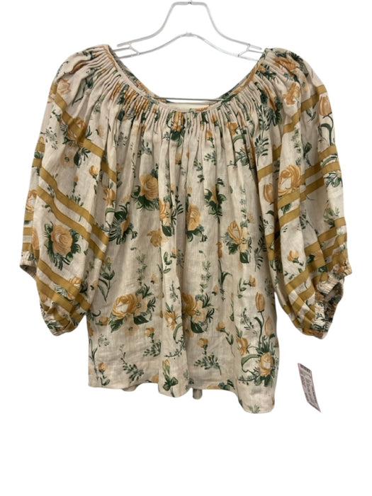 Loeffler Randall Size Medium Yellow, Green, Beige Linen Floral Pleated Skirt Set Yellow, Green, Beige / Medium