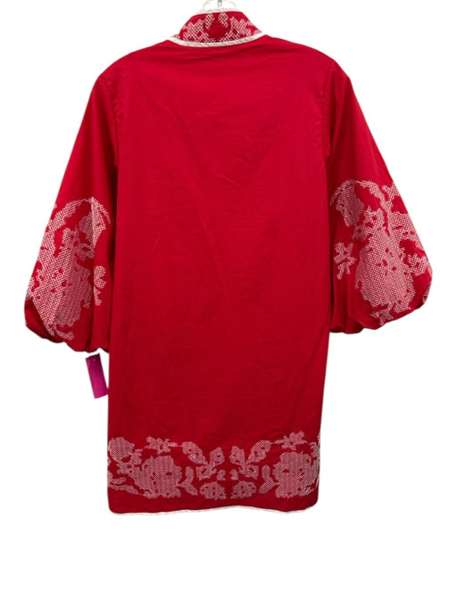 Hyacinth House Size Small Red & White Cotton Long puff sleeve Cross Stitch Dress Red & White / Small