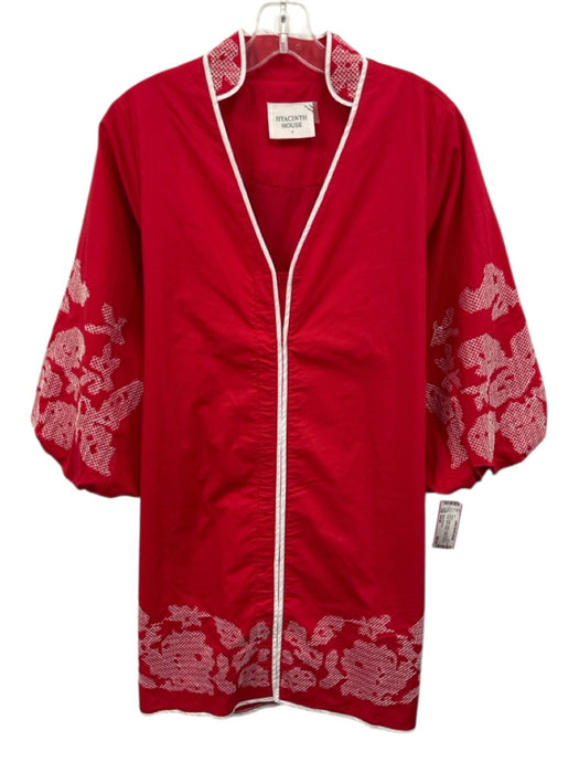 Hyacinth House Size Small Red & White Cotton Long puff sleeve Cross Stitch Dress Red & White / Small