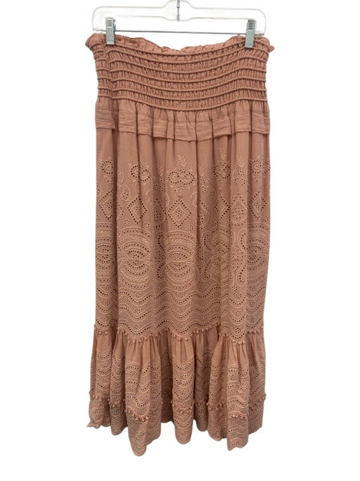 Sea New York Size 6 Rose Pink Viscose Elastic Waist Floral Eyelet Tiered Skirt Rose Pink / 6
