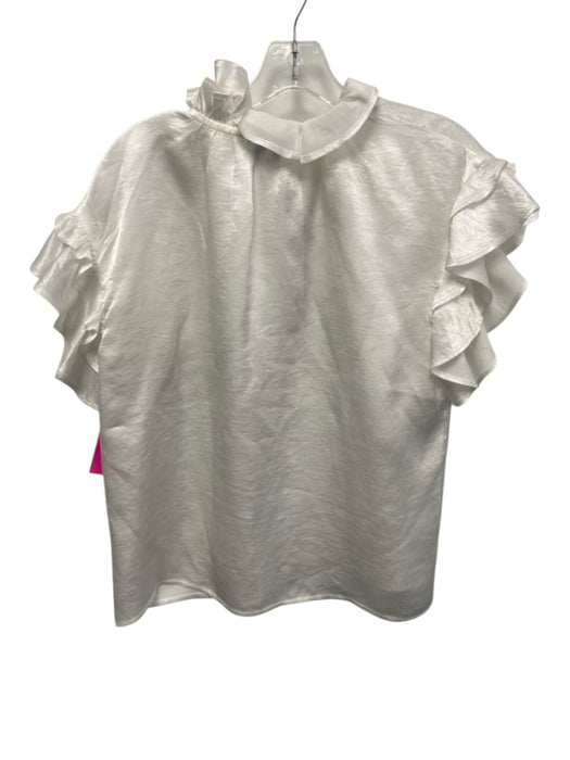 Koch Size Small White Acetate Ruffle Cap Sleeve Half Button Ruffles Satin Top White / Small