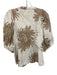 Las Surenas Size Sample White, Brown, Green Linen Half Puff Sleeve Floral Top White, Brown, Green / Sample