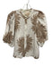 Las Surenas Size Sample White, Brown, Green Linen Half Puff Sleeve Floral Top White, Brown, Green / Sample