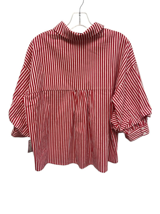 English Factory Size Small Red & White Cotton Half Sleeve Striped Collar Top Red & White / Small