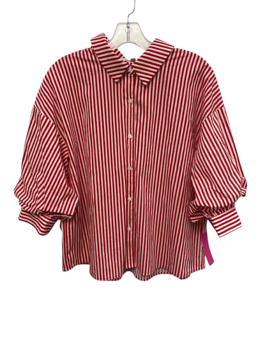 English Factory Size Small Red & White Cotton Half Sleeve Striped Collar Top Red & White / Small