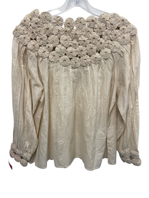 Mirth Size Small Beige Cotton & Silk Long Sleeve Scrunched Boat Neck Top Beige / Small