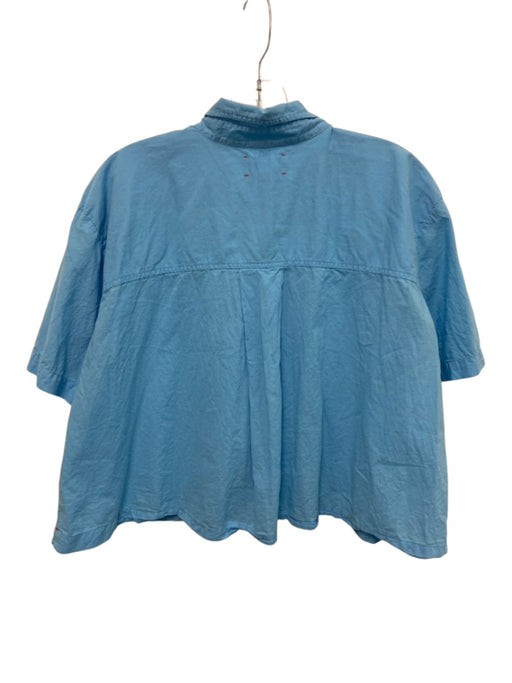 XiRENA Size Small Blue Cotton Short Sleeve Button Front Collar Crop Top Blue / Small