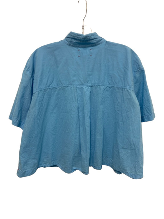 XiRENA Size Small Blue Cotton Short Sleeve Button Front Collar Crop Top Blue / Small