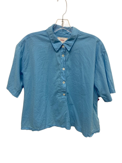 XiRENA Size Small Blue Cotton Short Sleeve Button Front Collar Crop Top Blue / Small