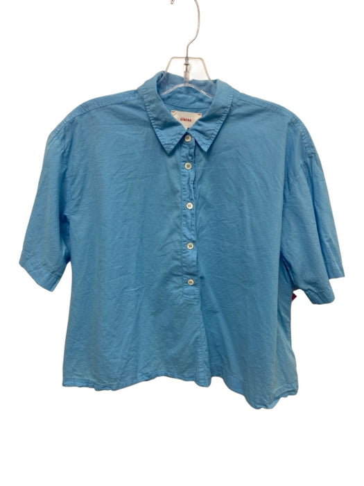 XiRENA Size Small Blue Cotton Short Sleeve Button Front Collar Crop Top Blue / Small