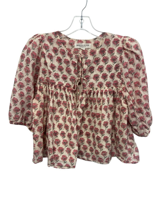 India Collection Emerson Fry Size XS/S Pink & Green Cotton Blend Floral Top Pink & Green / XS/S