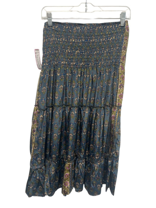 Perry Walker Collective Size XS/S Blue, Green, Gold Silk Blend Floral Midi Skirt Blue, Green, Gold / XS/S