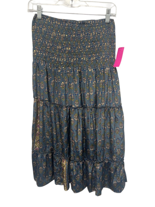 Perry Walker Collective Size XS/S Blue, Green, Gold Silk Blend Floral Midi Skirt Blue, Green, Gold / XS/S