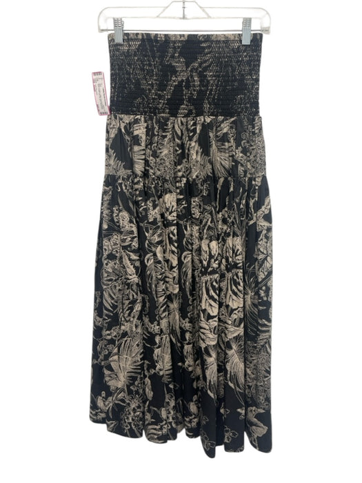 Love The Label Size Small Black & Beige Cotton Smocked Waist Band Floral Skirt Black & Beige / Small