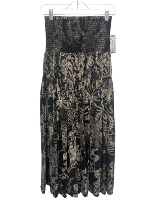 Love The Label Size Small Black & Beige Cotton Smocked Waist Band Floral Skirt Black & Beige / Small