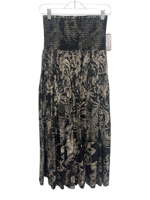 Love The Label Size Small Black & Beige Cotton Smocked Waist Band Floral Skirt Black & Beige / Small
