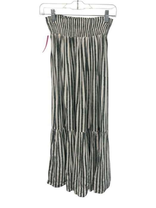 India Collection Emerson Fry Size XS/S Green & White Cotton Striped Tiered Skirt Green & White / XS/S