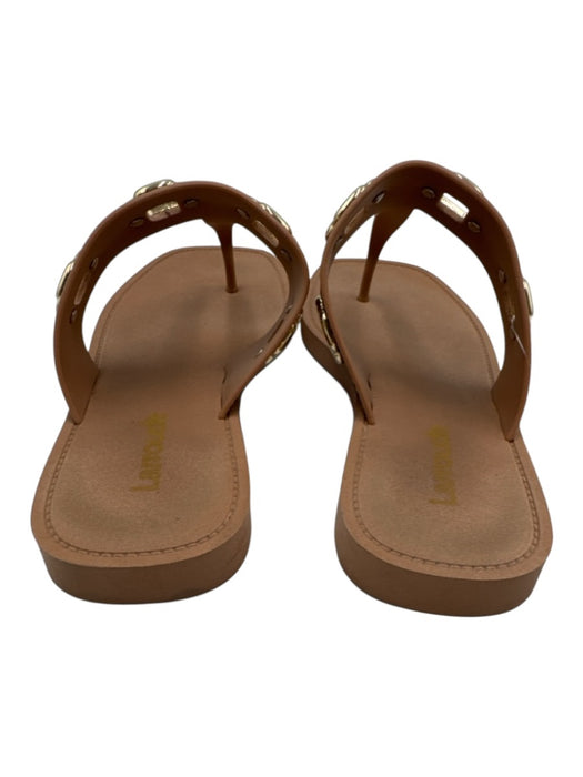 Larroude Shoe Size 6/7 Tan Brown Foam Thong Cut Out Gold Hardware Flat Sandals Tan Brown / 6/7