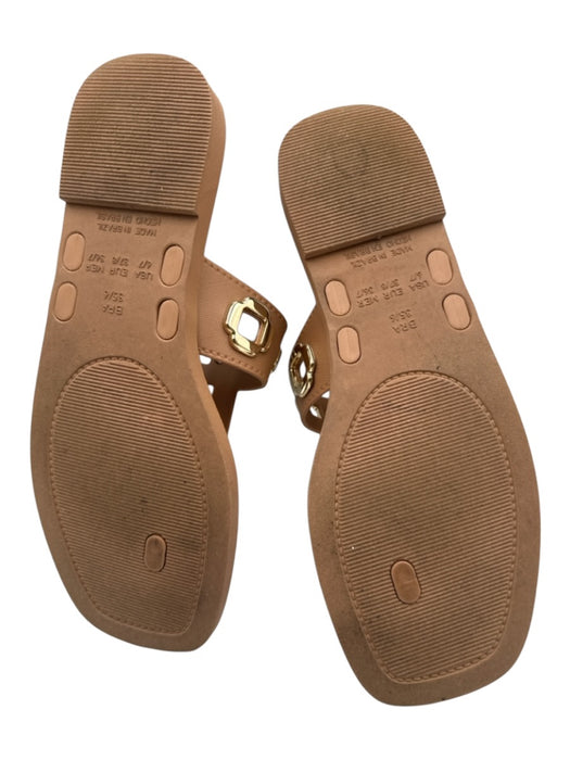 Larroude Shoe Size 6/7 Tan Brown Foam Thong Cut Out Gold Hardware Flat Sandals Tan Brown / 6/7