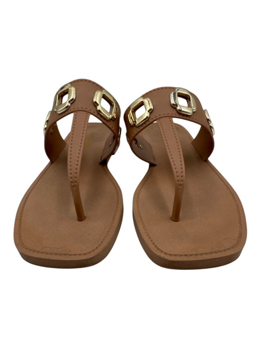 Larroude Shoe Size 6/7 Tan Brown Foam Thong Cut Out Gold Hardware Flat Sandals Tan Brown / 6/7