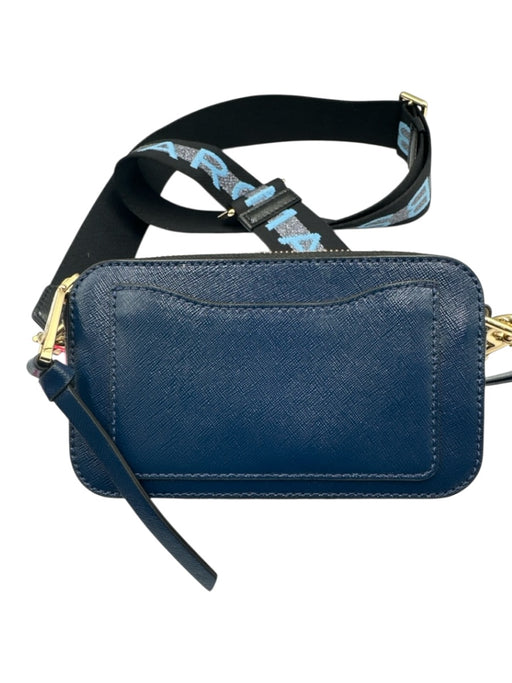 Marc Jacobs Blue, Black, Gold Saffiano Leather Zip Close Logo Color Block Bag Blue, Black, Gold / Small