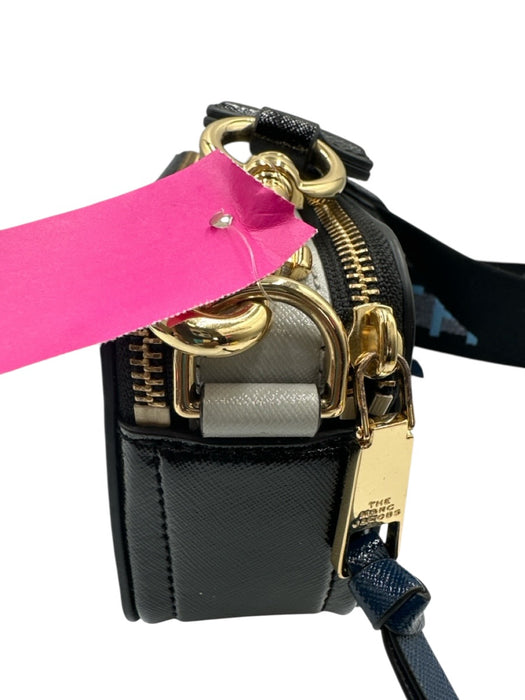 Marc Jacobs Blue, Black, Gold Saffiano Leather Zip Close Logo Color Block Bag Blue, Black, Gold / Small
