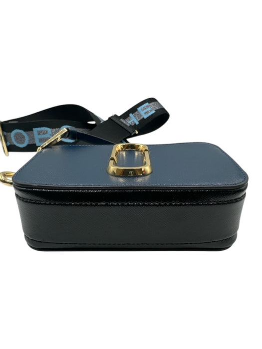 Marc Jacobs Blue, Black, Gold Saffiano Leather Zip Close Logo Color Block Bag Blue, Black, Gold / Small