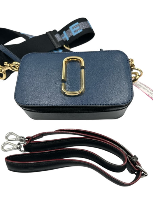 Marc Jacobs Blue, Black, Gold Saffiano Leather Zip Close Logo Color Block Bag Blue, Black, Gold / Small