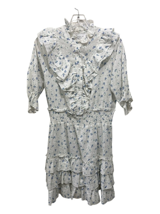 The Shirt Rochelle Behrens Size M White & Blue Cotton Floral 1/2 Button Dress White & Blue / M