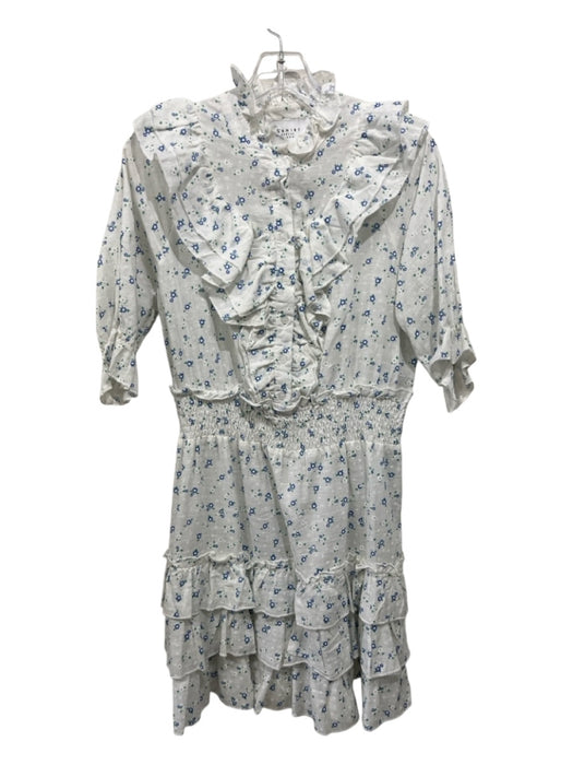 The Shirt Rochelle Behrens Size M White & Blue Cotton Floral 1/2 Button Dress White & Blue / M