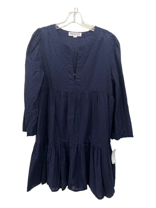 India Collection Emerson Fry Size M Navy Blue Cotton Swiss Dots Tiered Dress Navy Blue / M