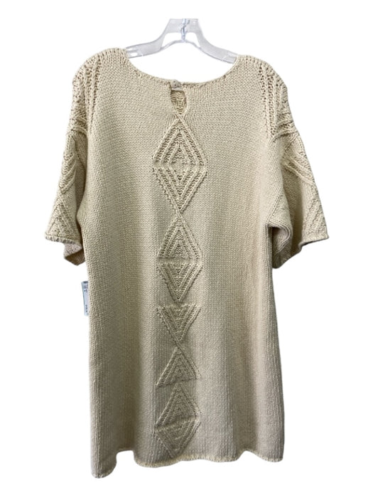 Mirth Size S Beige Cotton Knit Keyhole Back Short Sleeve Sweater Dress Dress Beige / S