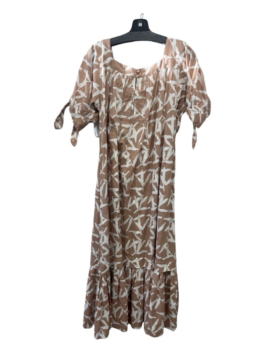 Mirth Size S Beige & White Cotton Abstract 1/2 Sleeve Tie Hem Shift Dress Beige & White / S