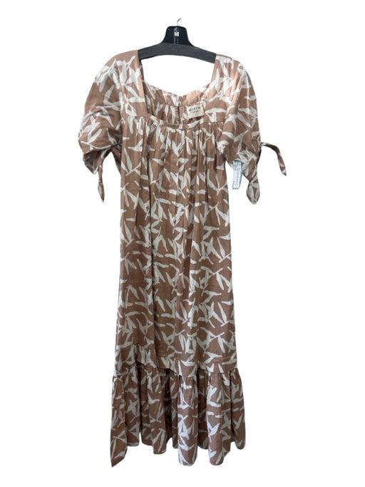 Mirth Size S Beige & White Cotton Abstract 1/2 Sleeve Tie Hem Shift Dress Beige & White / S