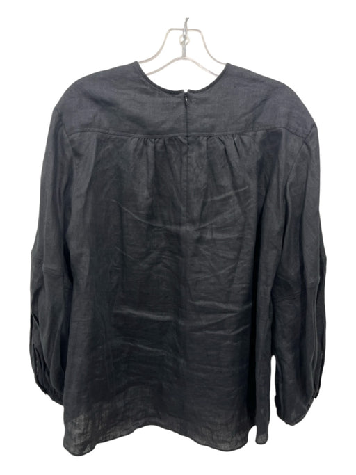 Fabiana Pigna Size M Black Linen Round Neck Back Zip Long Balloon Sleeve Top Black / M