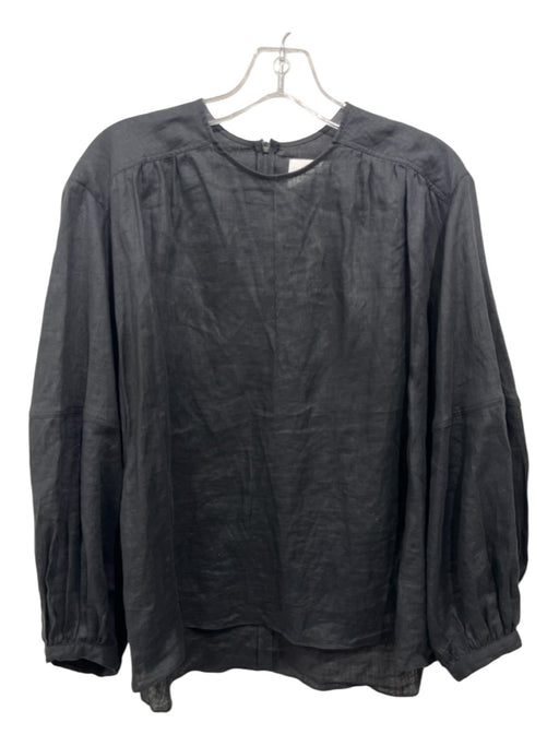 Fabiana Pigna Size M Black Linen Round Neck Back Zip Long Balloon Sleeve Top Black / M