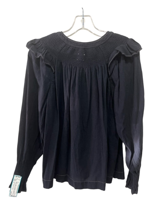 La Vie Rebecca Taylor Size S Black Cotton 1/2 Button Contrast Stiching Top Black / S