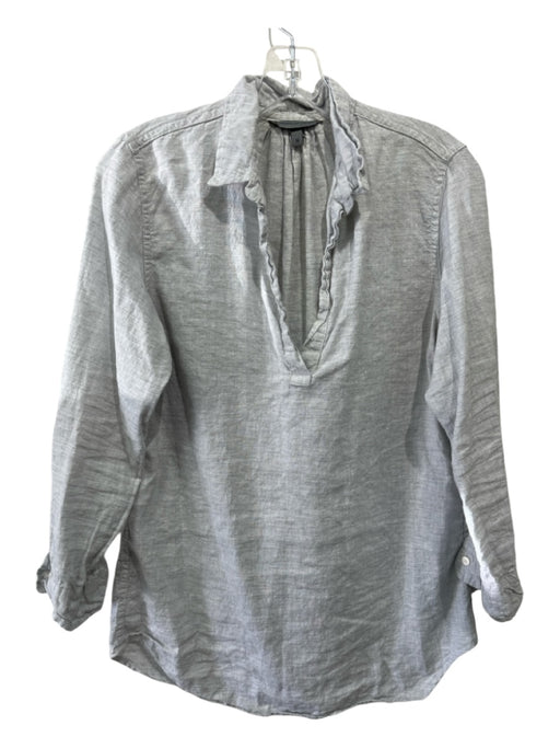 American Colors Size S Light Gray Cotton Collared V Neck Long Sleeve Top Light Gray / S