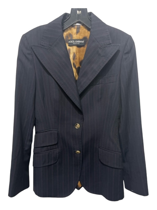 Dolce & Gabbana Size 42 Navy Blue Virgin Wool Vertical Pinstripe 2 button Jacket Navy Blue / 42