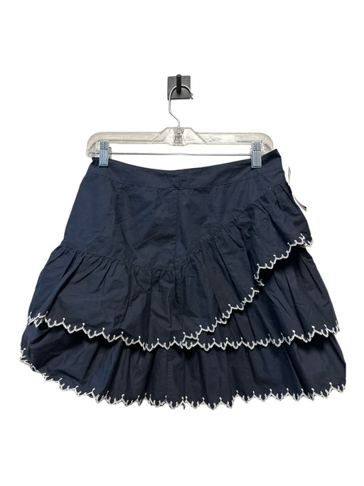 Ulla Johnson Size 2 Black & White Cotton Embroider Detailing Tiered Mini Skirt Black & White / 2