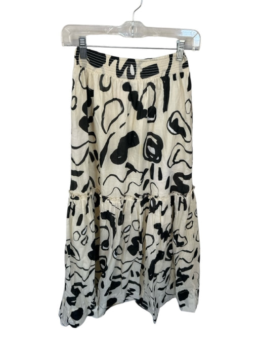 Hunter Bell Size XS Cream & Black Cotton Smocked Waist Band Swirls Maxi Skirt Cream & Black / XS